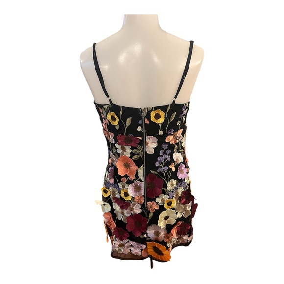 Storia Black Mini Slip Dress with Multicolor 3D Floral Embroidery size M - Picture 3 of 7